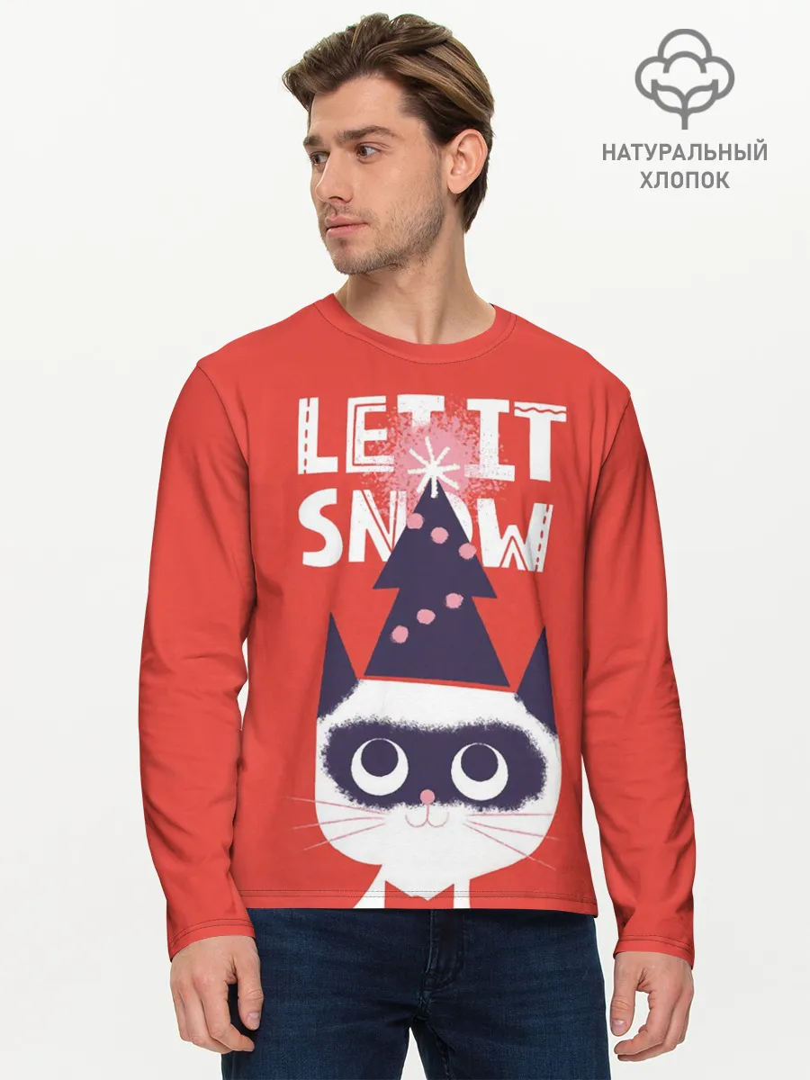 Мужской лонгслив базовый / Котик. Новый год