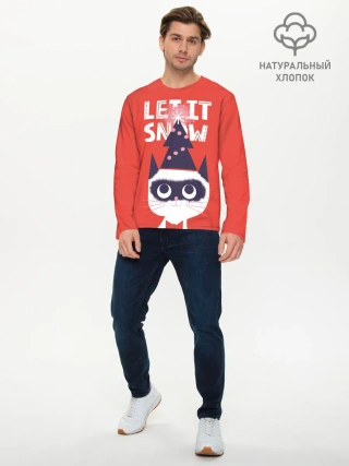 Мужской лонгслив базовый / Котик. Новый год