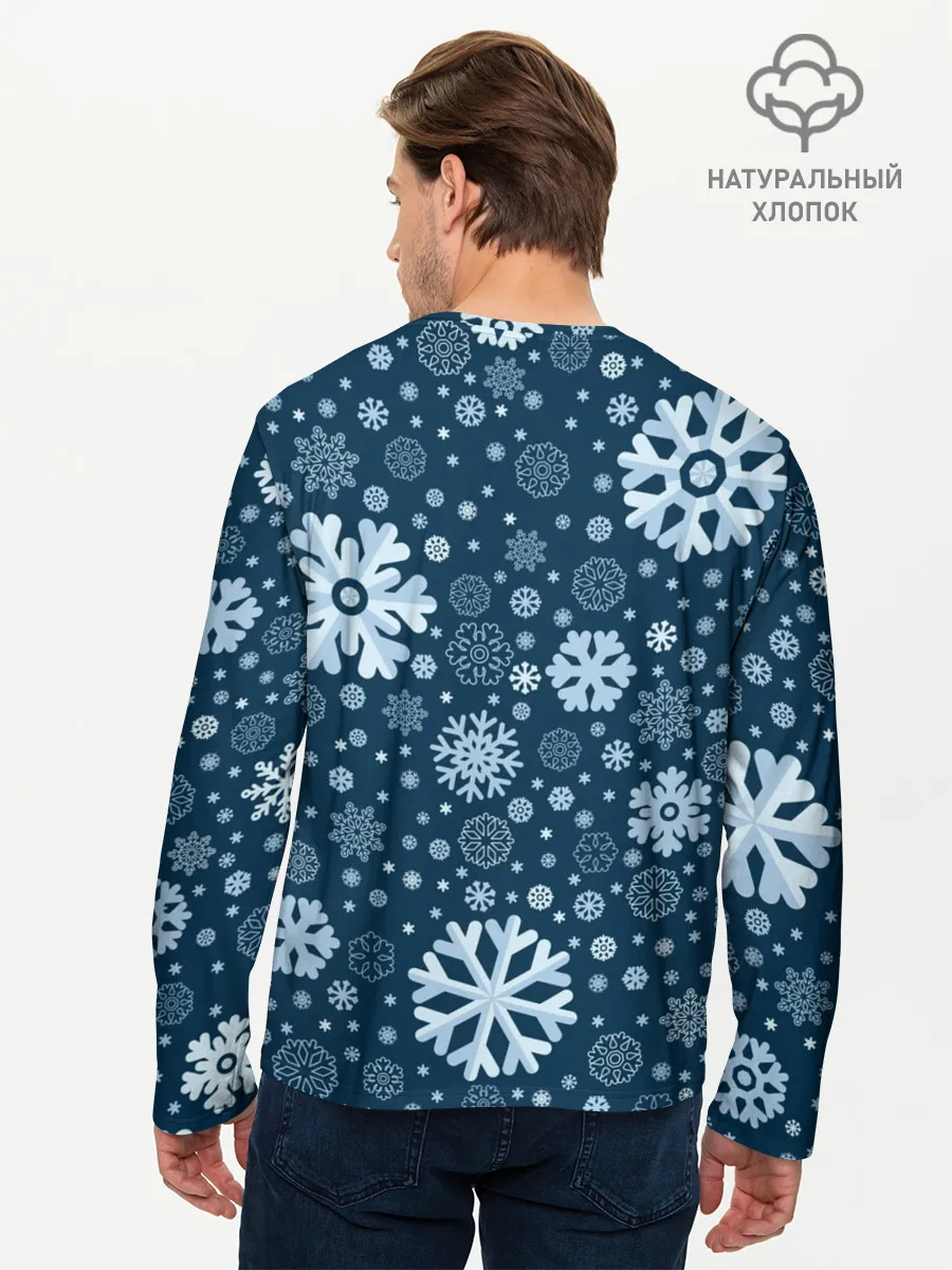 Мужской лонгслив базовый / Новогодние снежинки, новый год