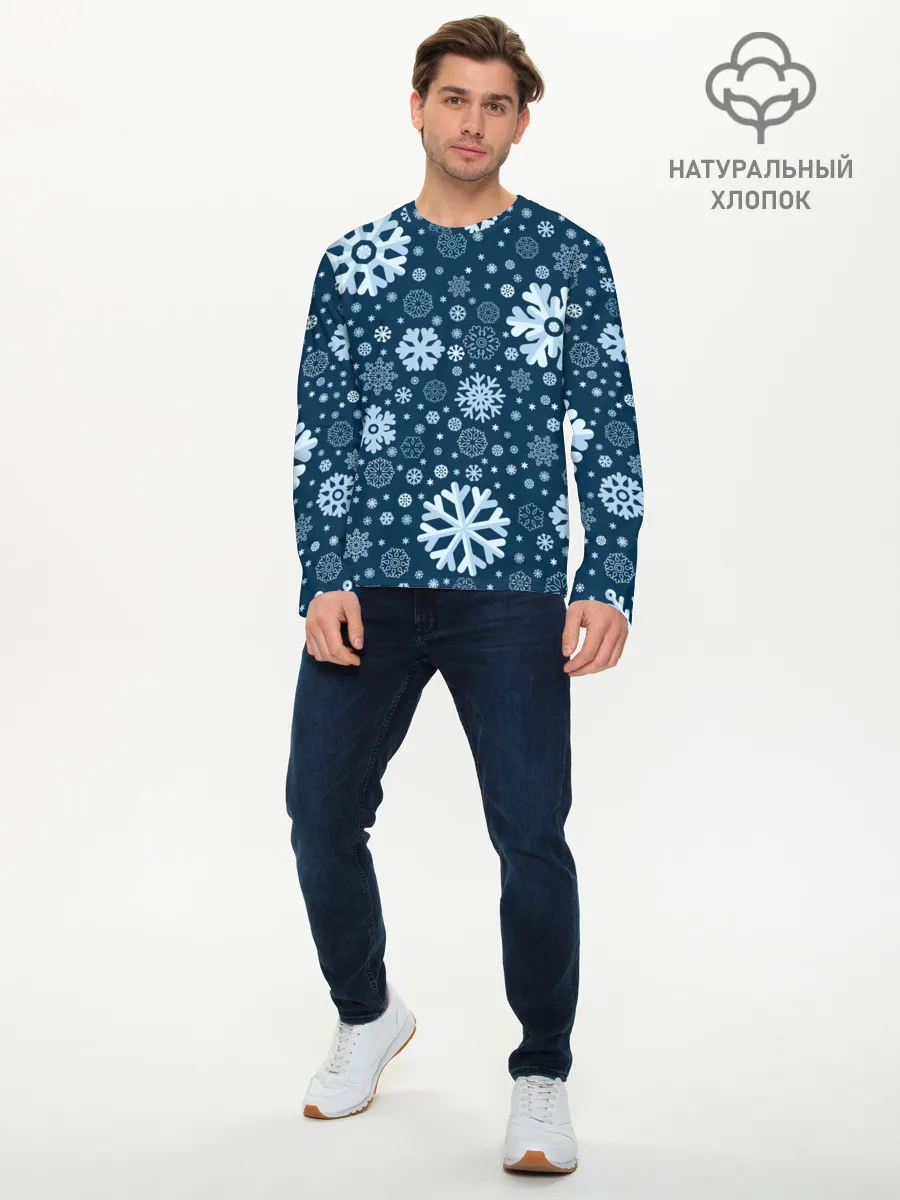 Мужской лонгслив базовый / Новогодние снежинки, новый год