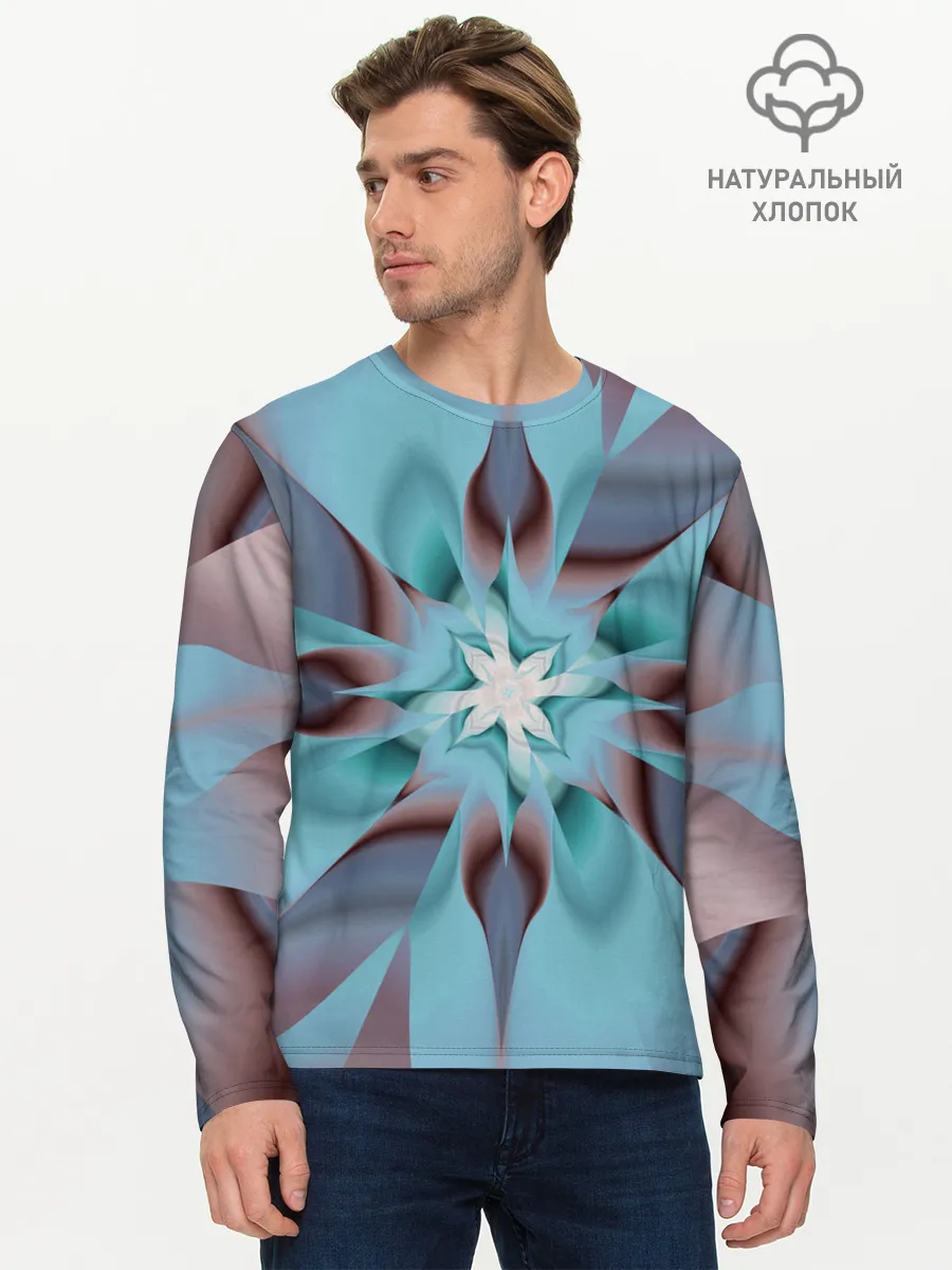 Мужской лонгслив базовый / Абстрактный цветок. Голубой.