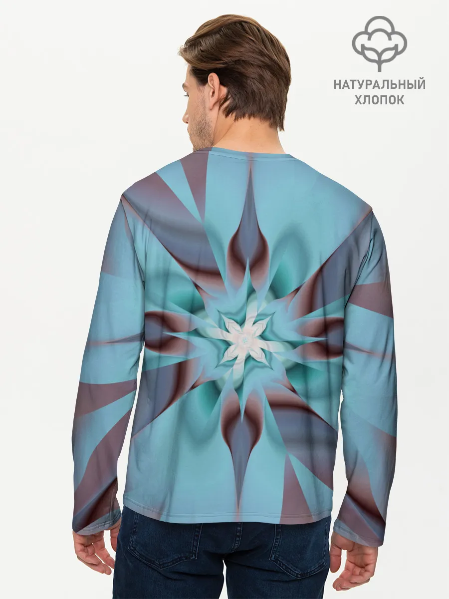 Мужской лонгслив базовый / Абстрактный цветок. Голубой.
