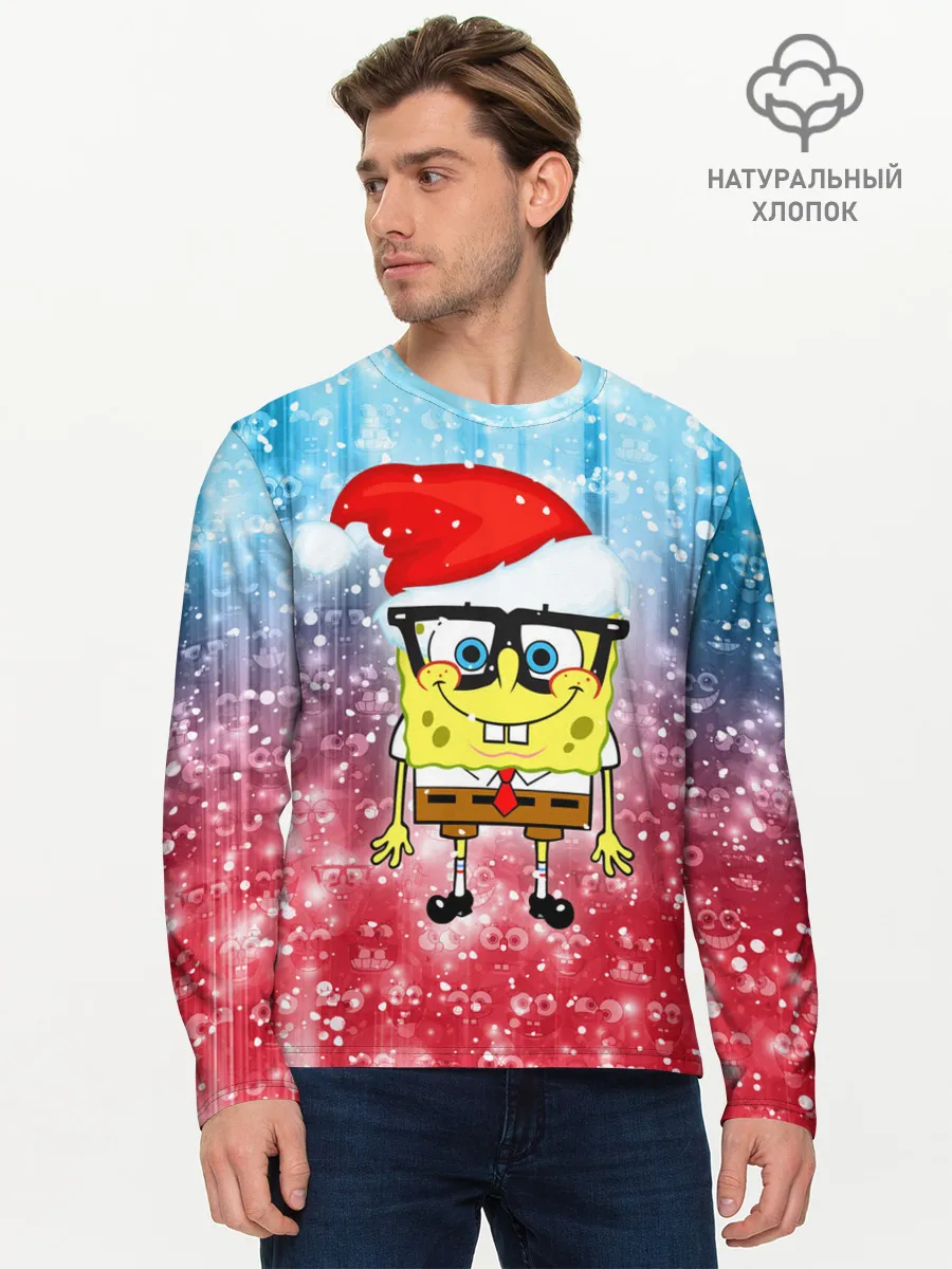 Мужской лонгслив базовый / Новогодний Спанч Боб