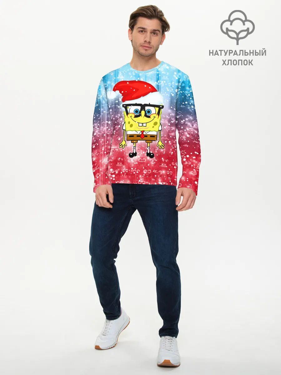 Мужской лонгслив базовый / Новогодний Спанч Боб