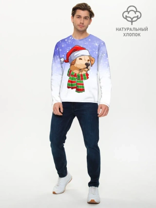 Мужской лонгслив базовый / Новогодний Лабрадор / New Years Labrador