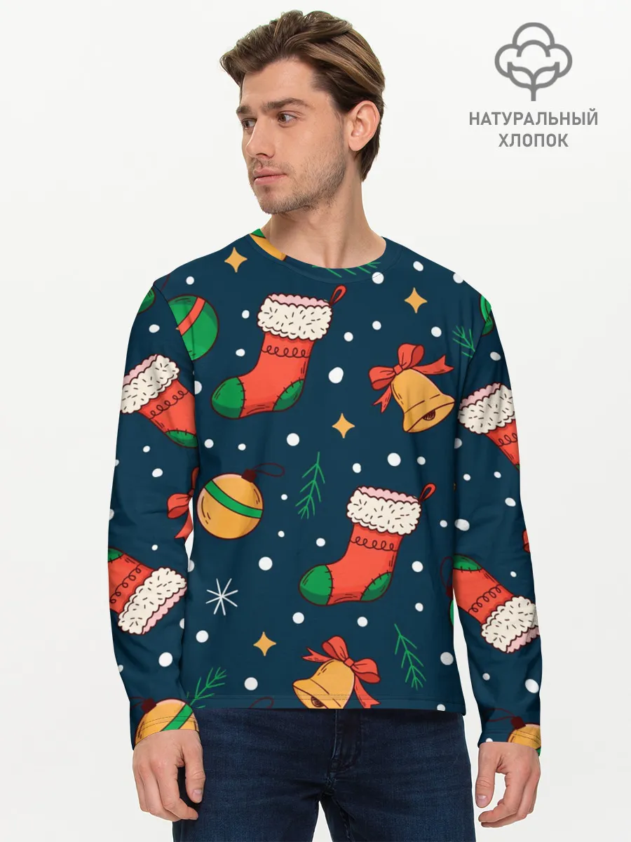 Мужской лонгслив базовый / Новогодний, рождественский узор