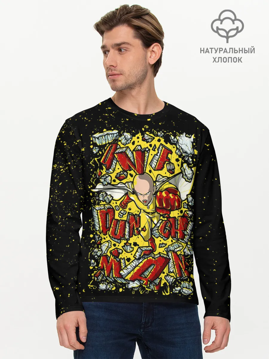 Мужской лонгслив базовый / Сайта пробивает стену One Punch-Man