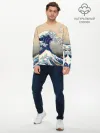 Мужской лонгслив базовый / Kanagawa Wave Glitch Art