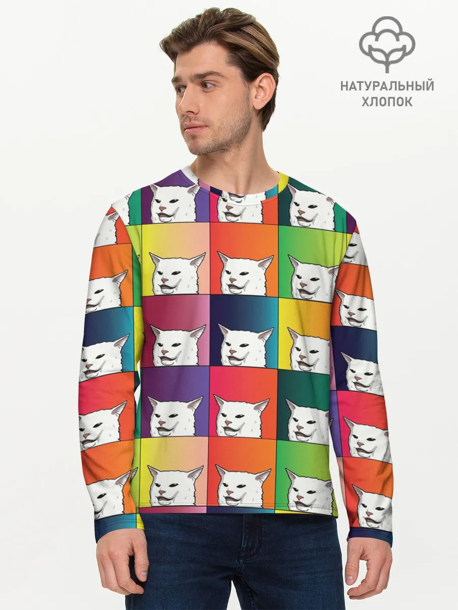 Мужской лонгслив базовый / Woman Yelling at Cat