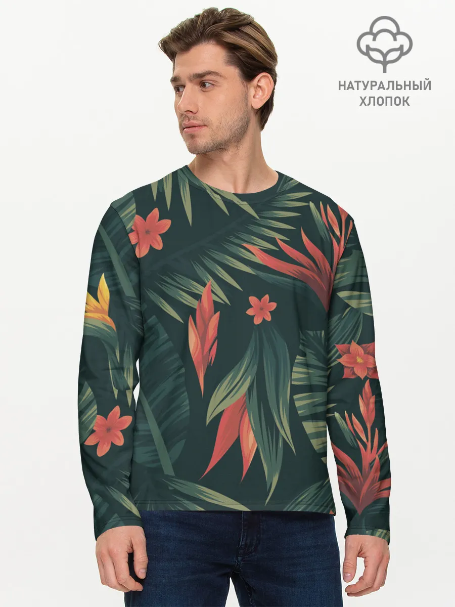 Мужской лонгслив базовый / Тропический комуфляж