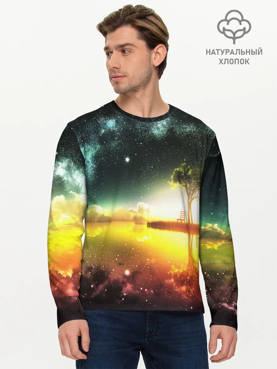 Мужской лонгслив базовый / Закат со звездами