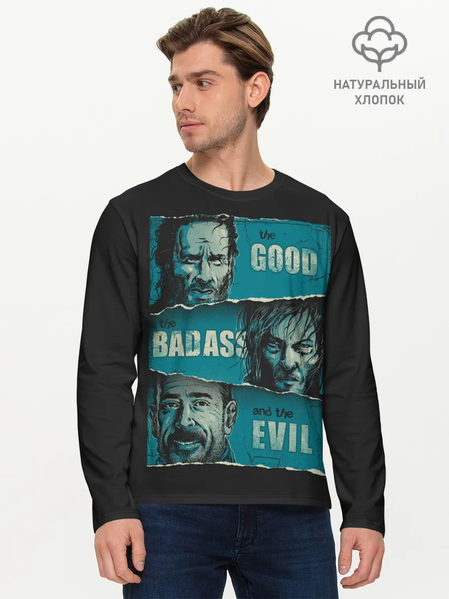 Мужской лонгслив базовый / Good, Badass, Evil