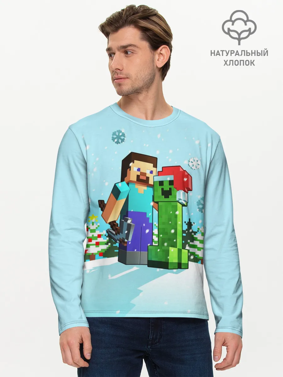 Мужской лонгслив базовый / MINECRAFT НОВОГОДНИЙ