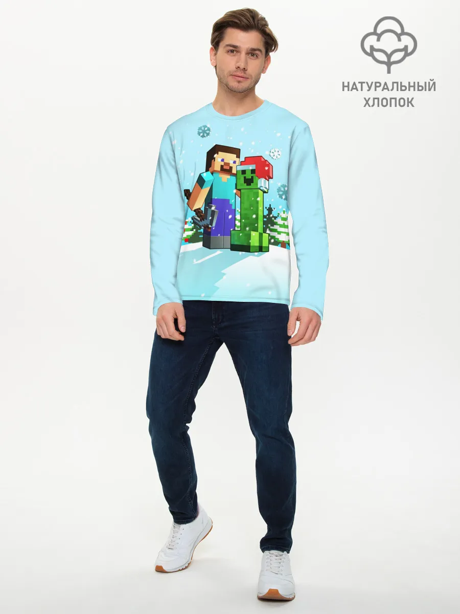 Мужской лонгслив базовый / MINECRAFT НОВОГОДНИЙ