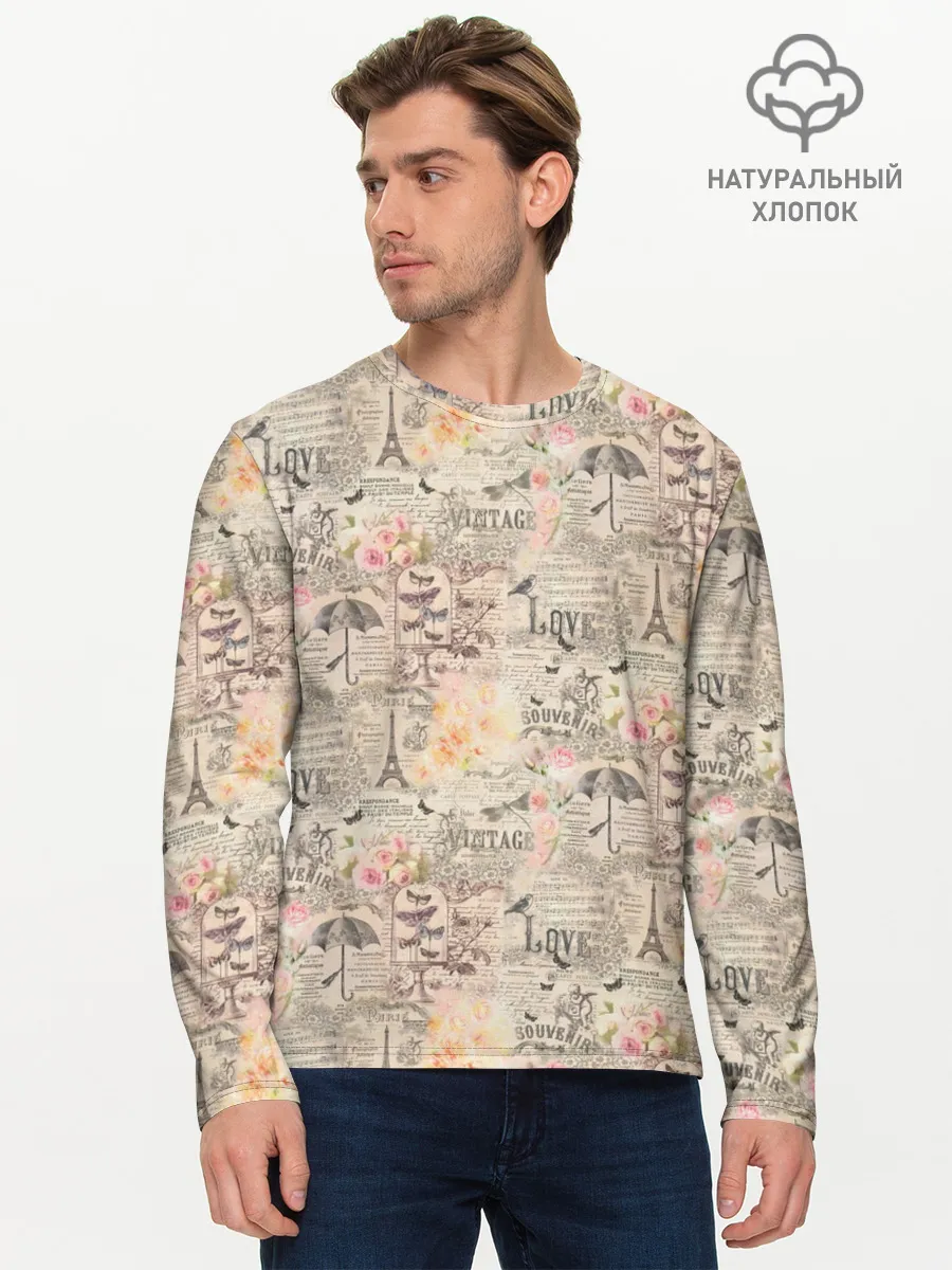 Мужской лонгслив базовый / Paris vintage theme