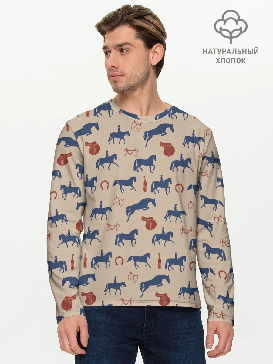 Мужской лонгслив базовый / кони