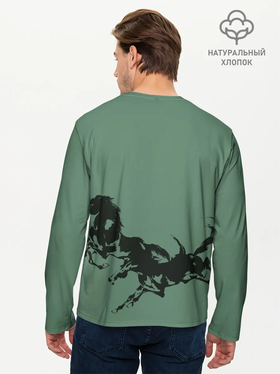 Мужской лонгслив базовый / черные кони