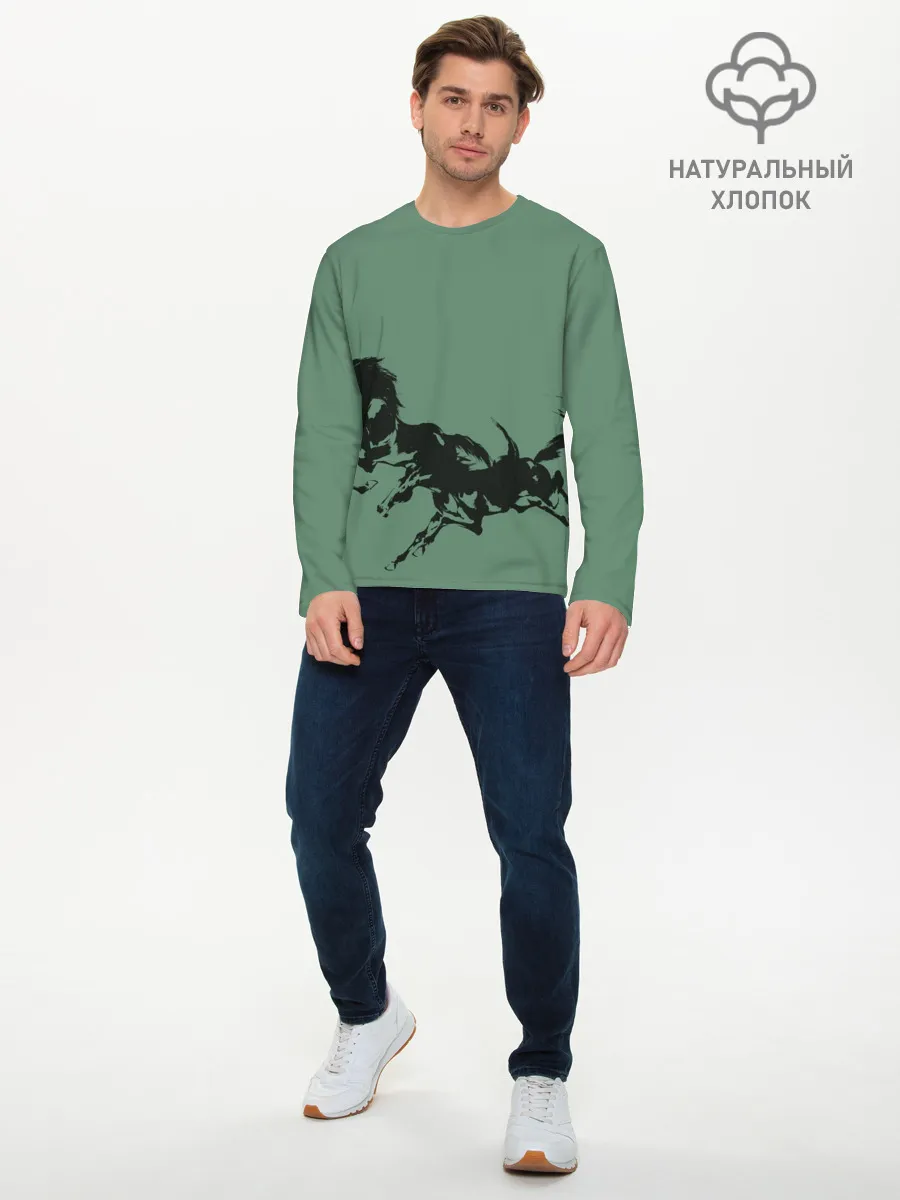 Мужской лонгслив базовый / черные кони