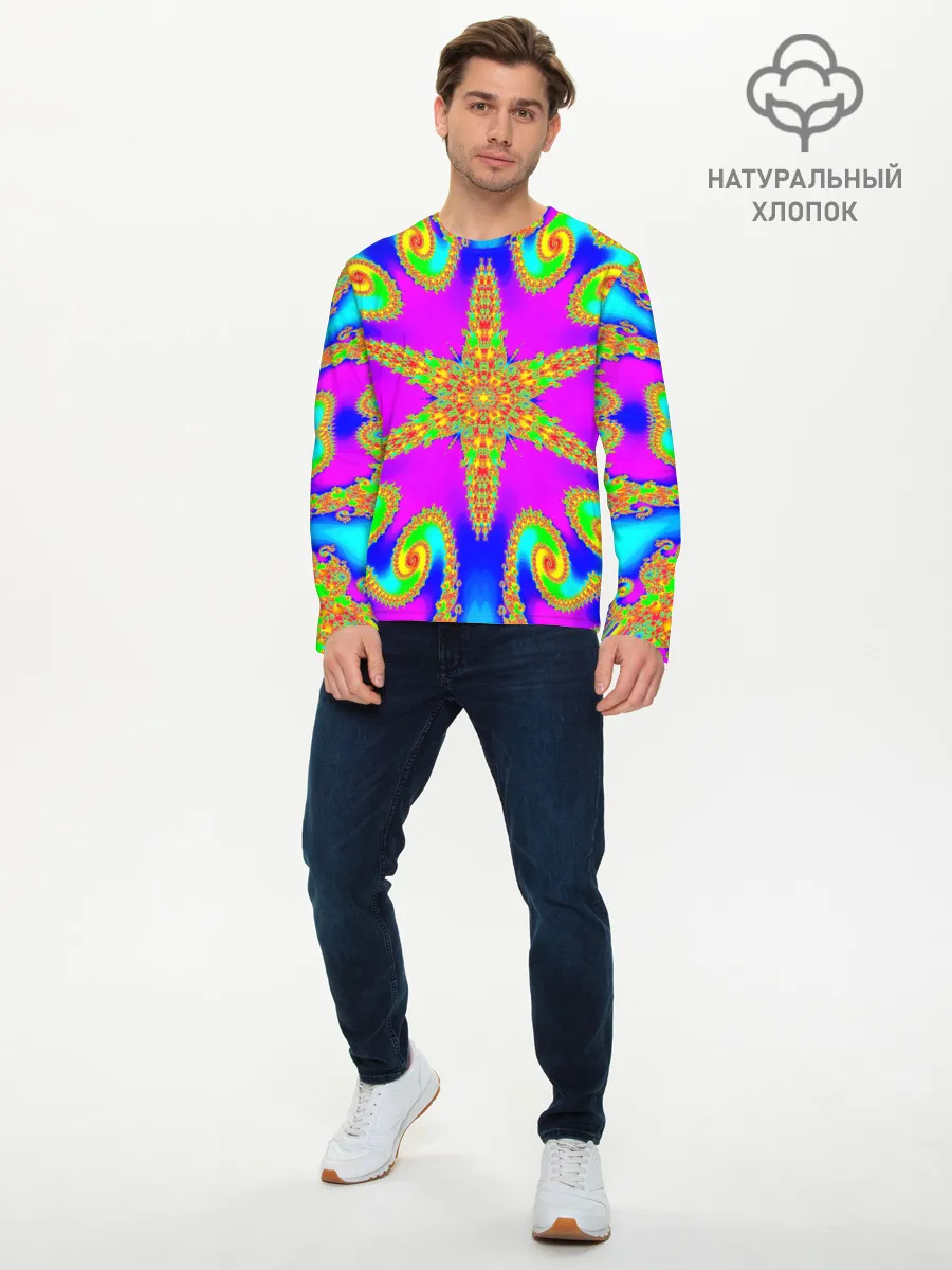 Мужской лонгслив базовый / Неоновый фрактал