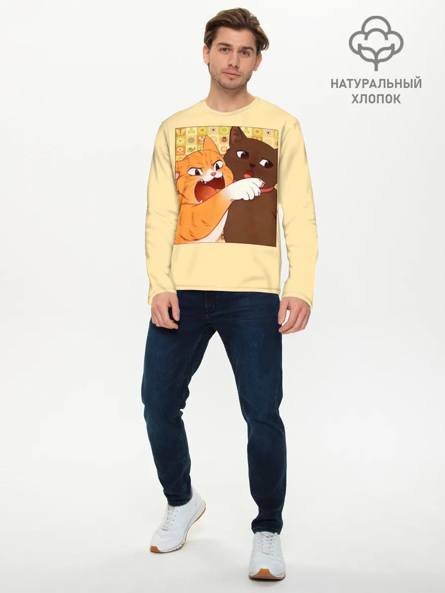 Мужской лонгслив базовый / Woman yelling at Cat meme