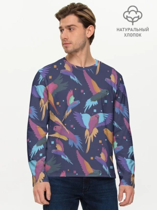 Мужской лонгслив базовый / Райские попугаи