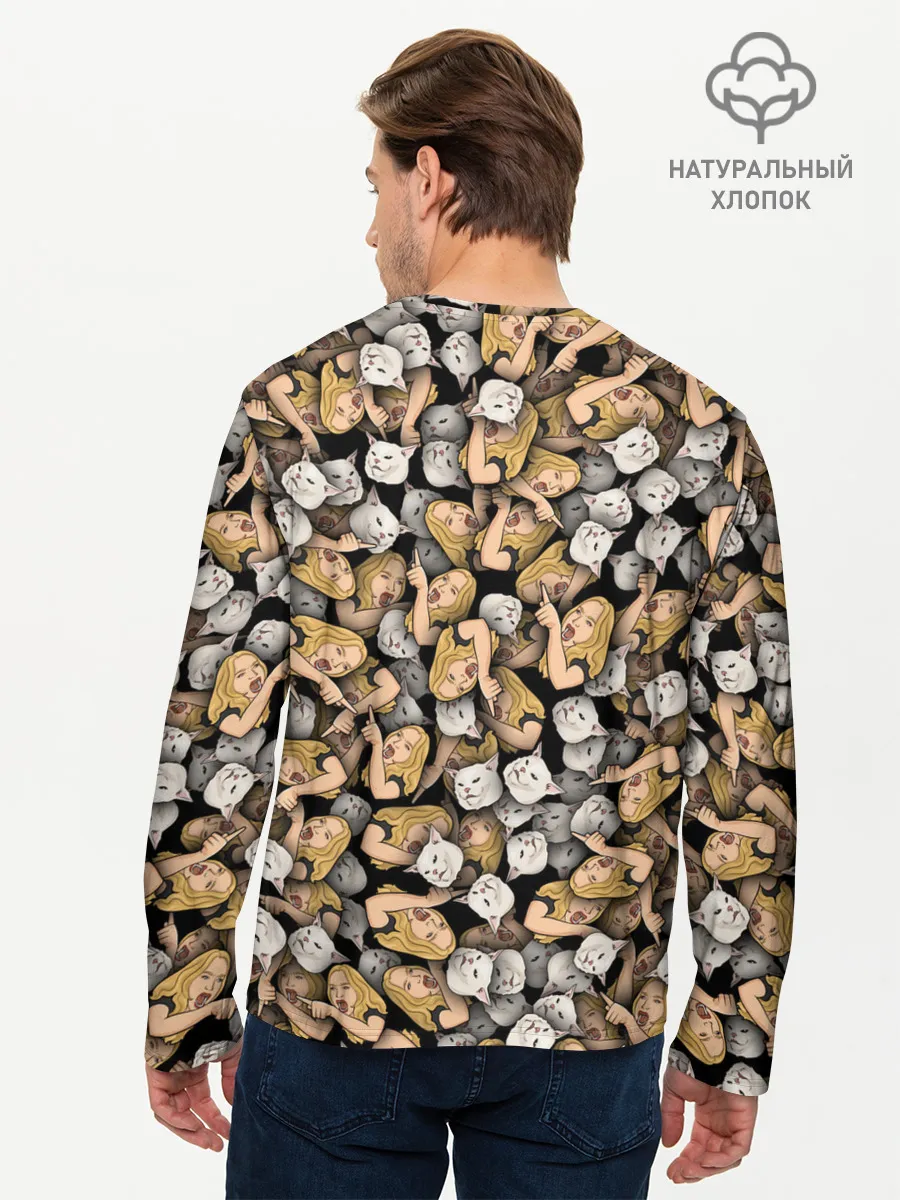 Мужской лонгслив базовый / Woman Yelling at a Cat