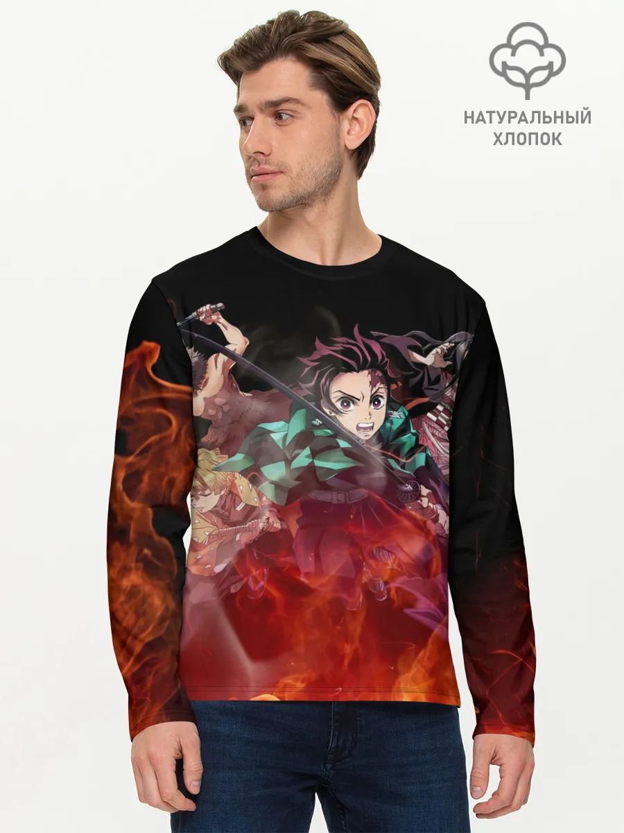 Мужской лонгслив базовый / Kimetsu no Yaiba в пламени