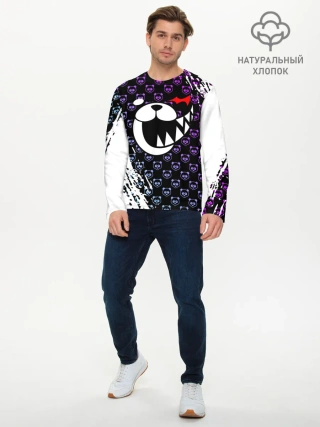 Мужской лонгслив базовый / Монокума на фиолетовом паттерне