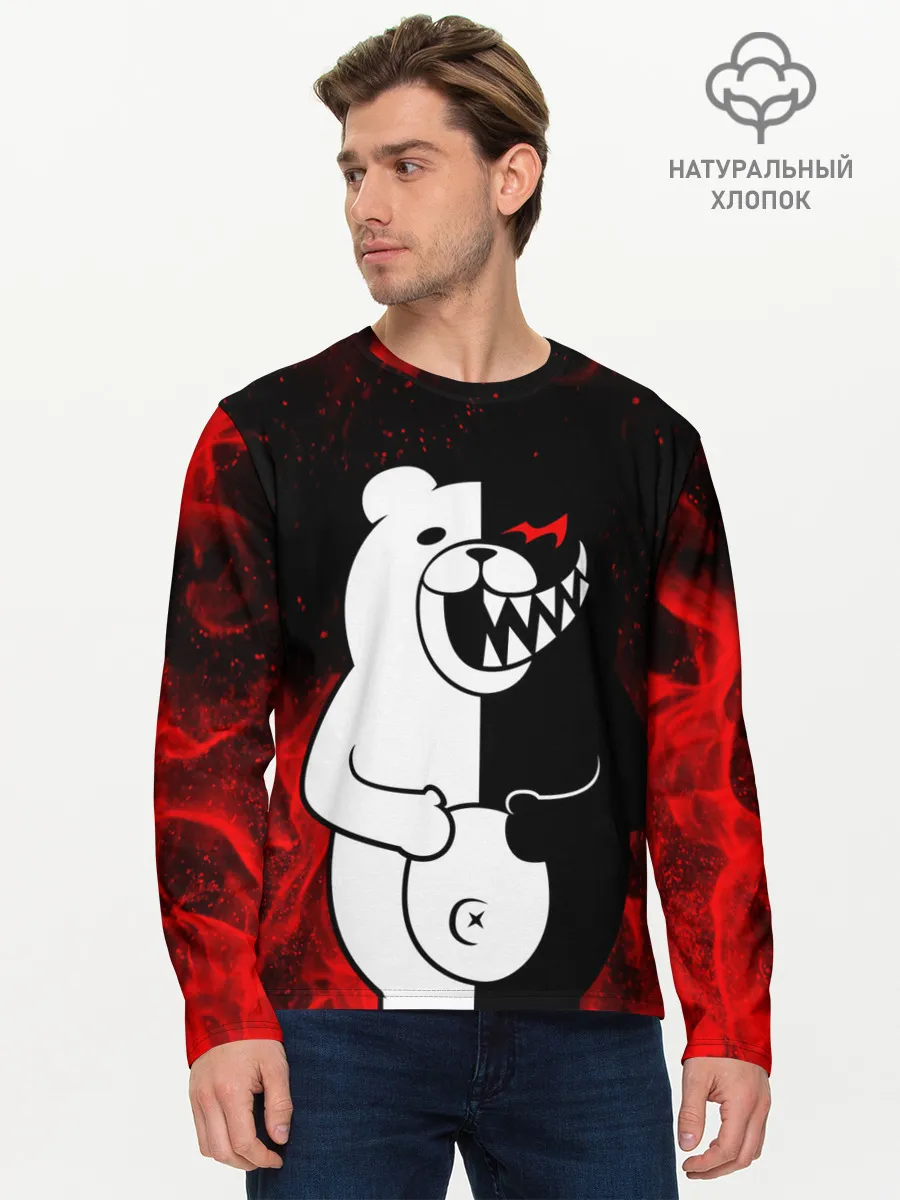 Мужской лонгслив базовый / MONOKUMA В ПЛАМЕНИ / МОНОКУМА