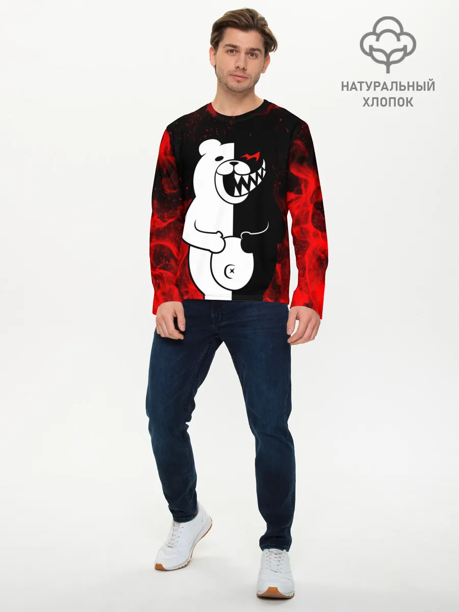 Мужской лонгслив базовый / MONOKUMA В ПЛАМЕНИ / МОНОКУМА