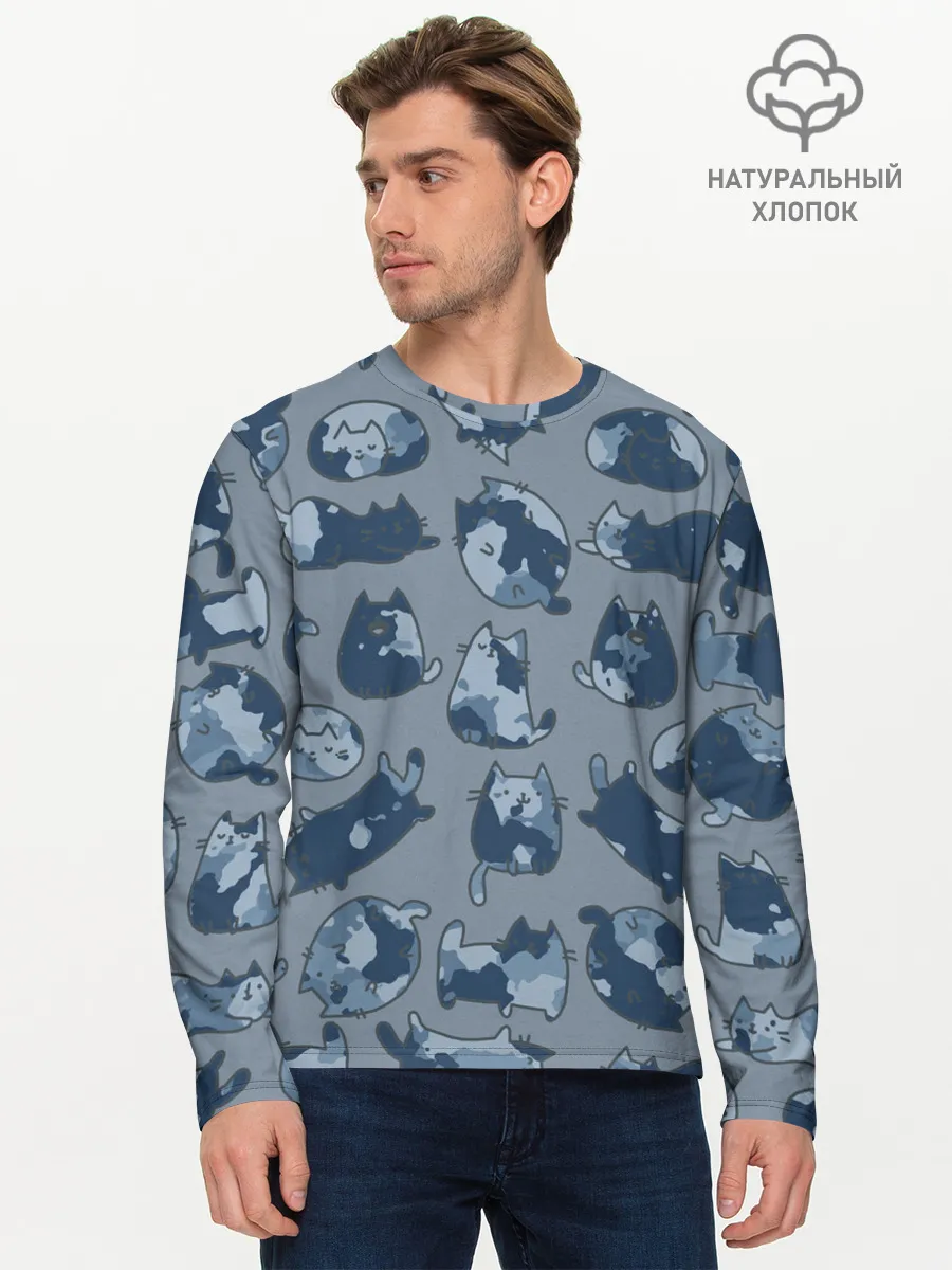 Мужской лонгслив базовый / Камуфляж с котиками