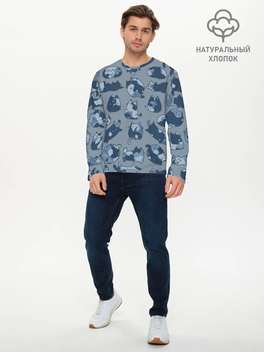 Мужской лонгслив базовый / Камуфляж с котиками