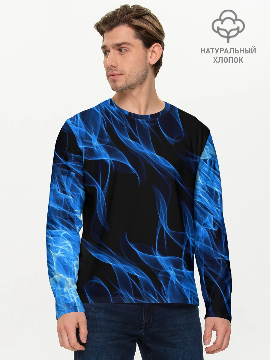 Мужской лонгслив базовый / BLUE FIRE FLAME