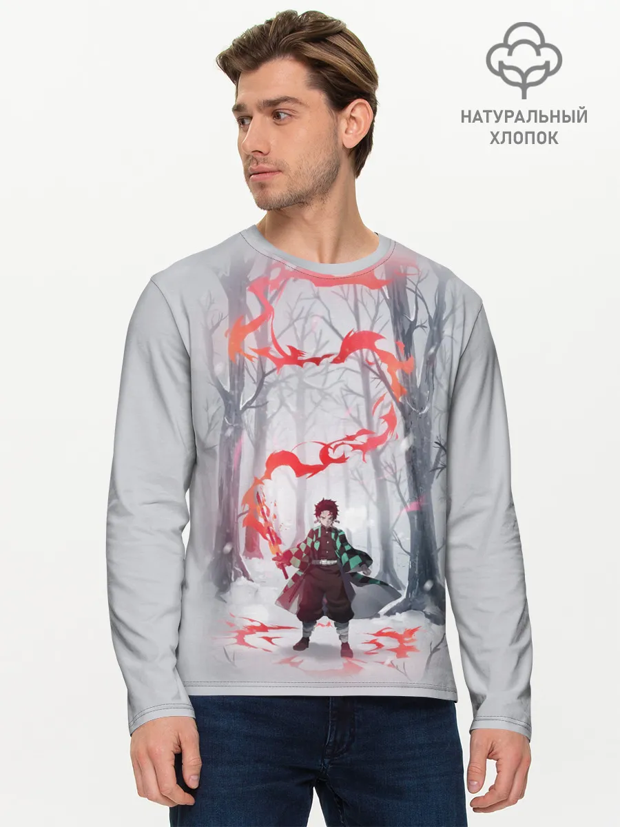 Мужской лонгслив базовый / KIMETSU NO YAIBA красный след