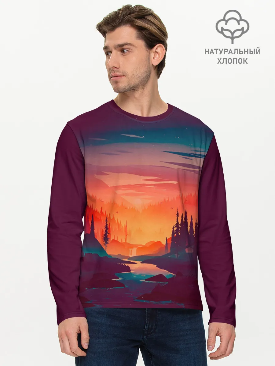 Мужской лонгслив базовый / Minimal forest sunset