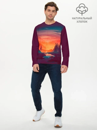 Мужской лонгслив базовый / Minimal forest sunset
