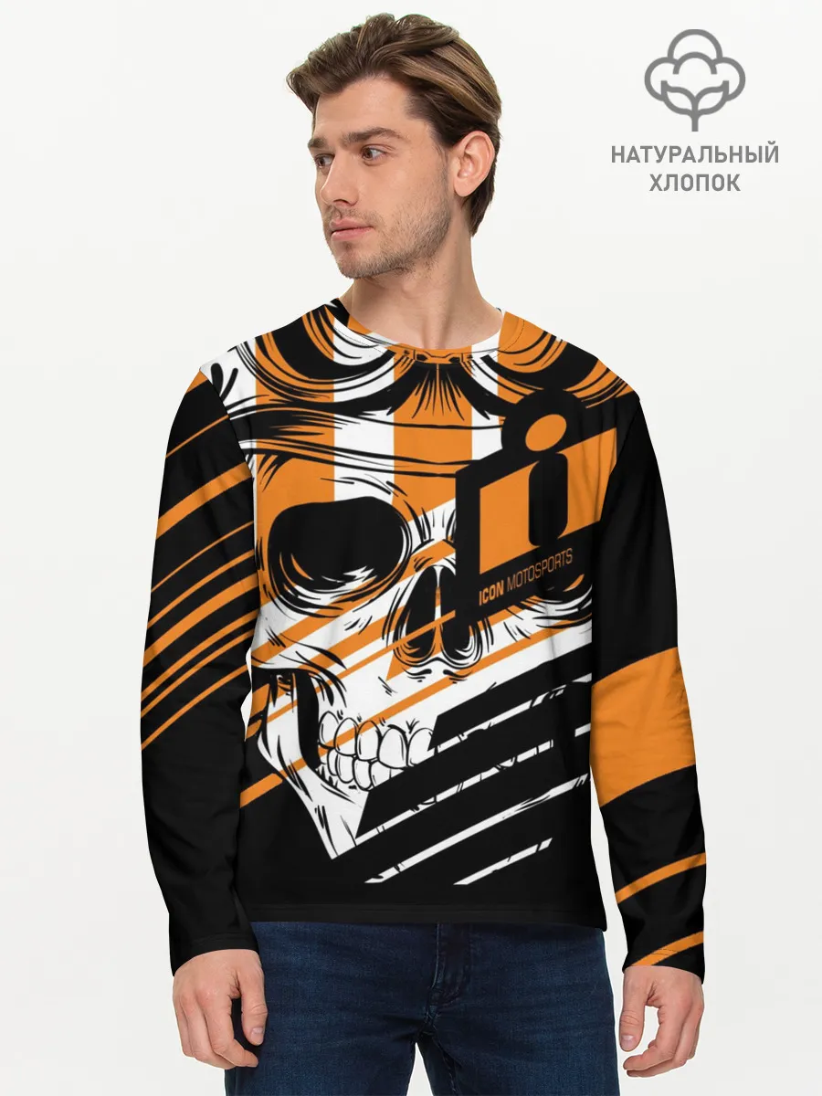 Мужской лонгслив базовый / Череп Icon оранжевый