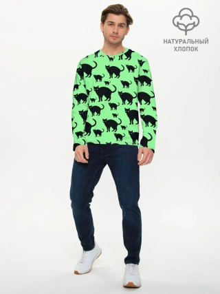 Мужской лонгслив базовый / Кошки черные