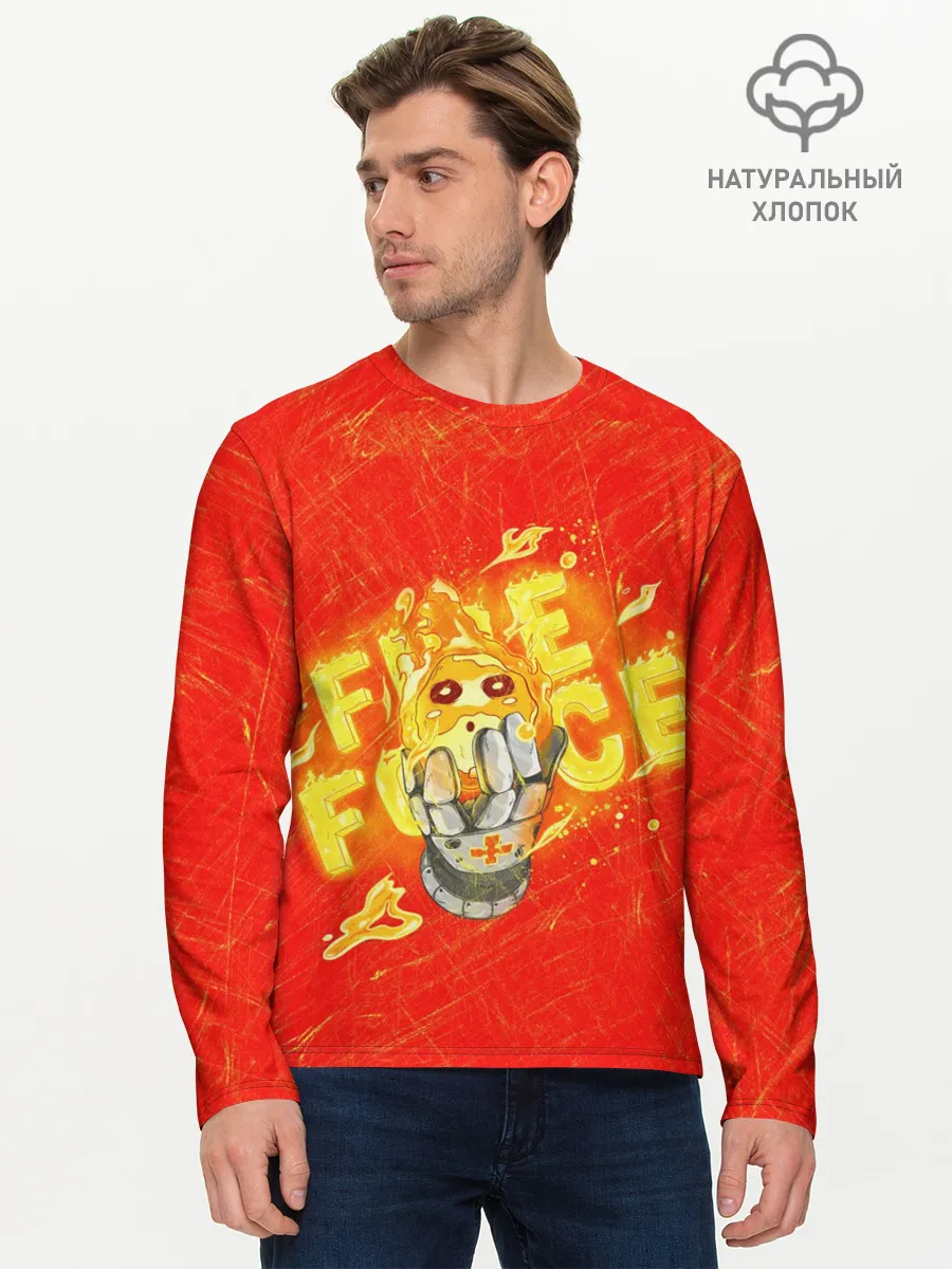 Мужской лонгслив базовый / пламенная бригада пожарных красный фон