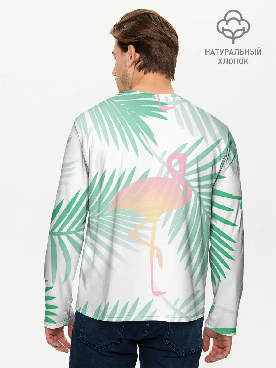 Мужской лонгслив базовый / Фламинго в джунглях