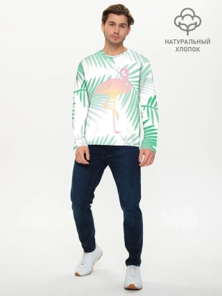 Мужской лонгслив базовый / Фламинго в джунглях