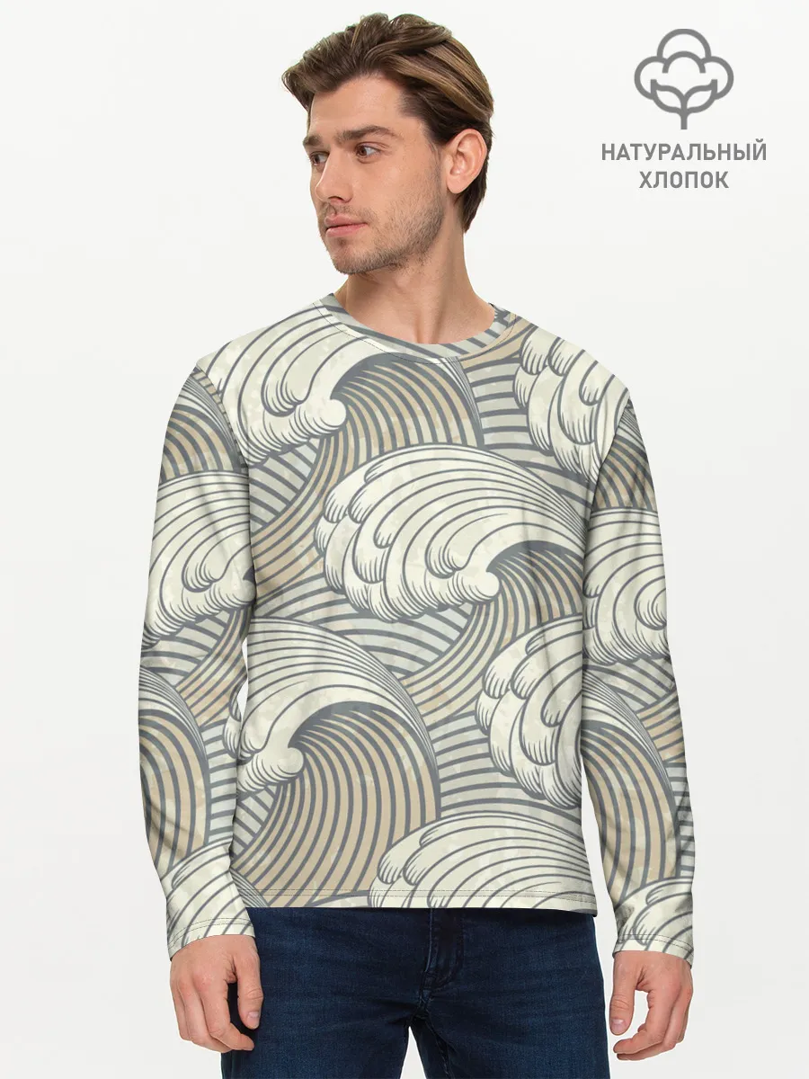 Мужской лонгслив базовый / Арт волны