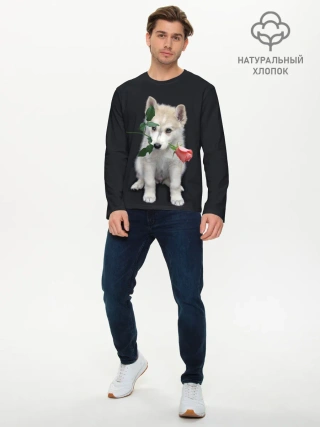 Мужской лонгслив базовый / Щенок в подарок