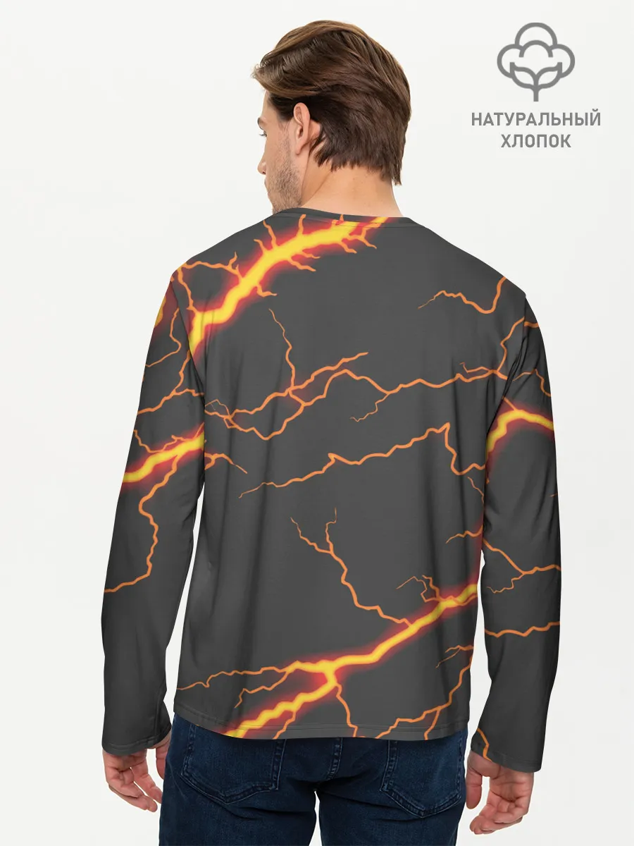 Мужской лонгслив базовый / KIMETSU NO YAIBA оранжевые молнии