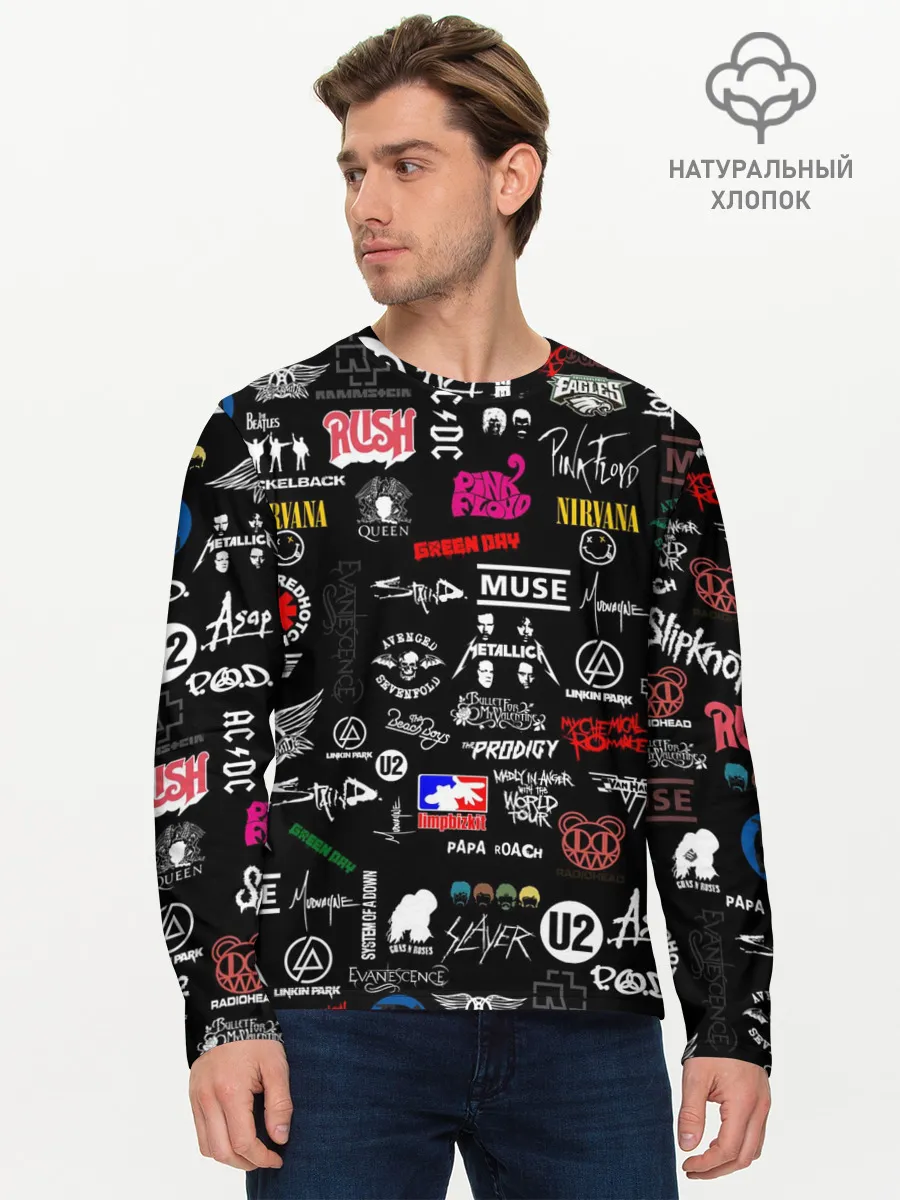 Мужской лонгслив базовый / ЛОГОТИПЫ РОК ГРУПП | PATTERN