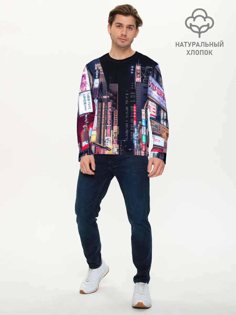 Мужской лонгслив базовый / Ночной Токио