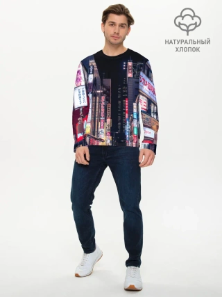 Мужской лонгслив базовый / Ночной Токио