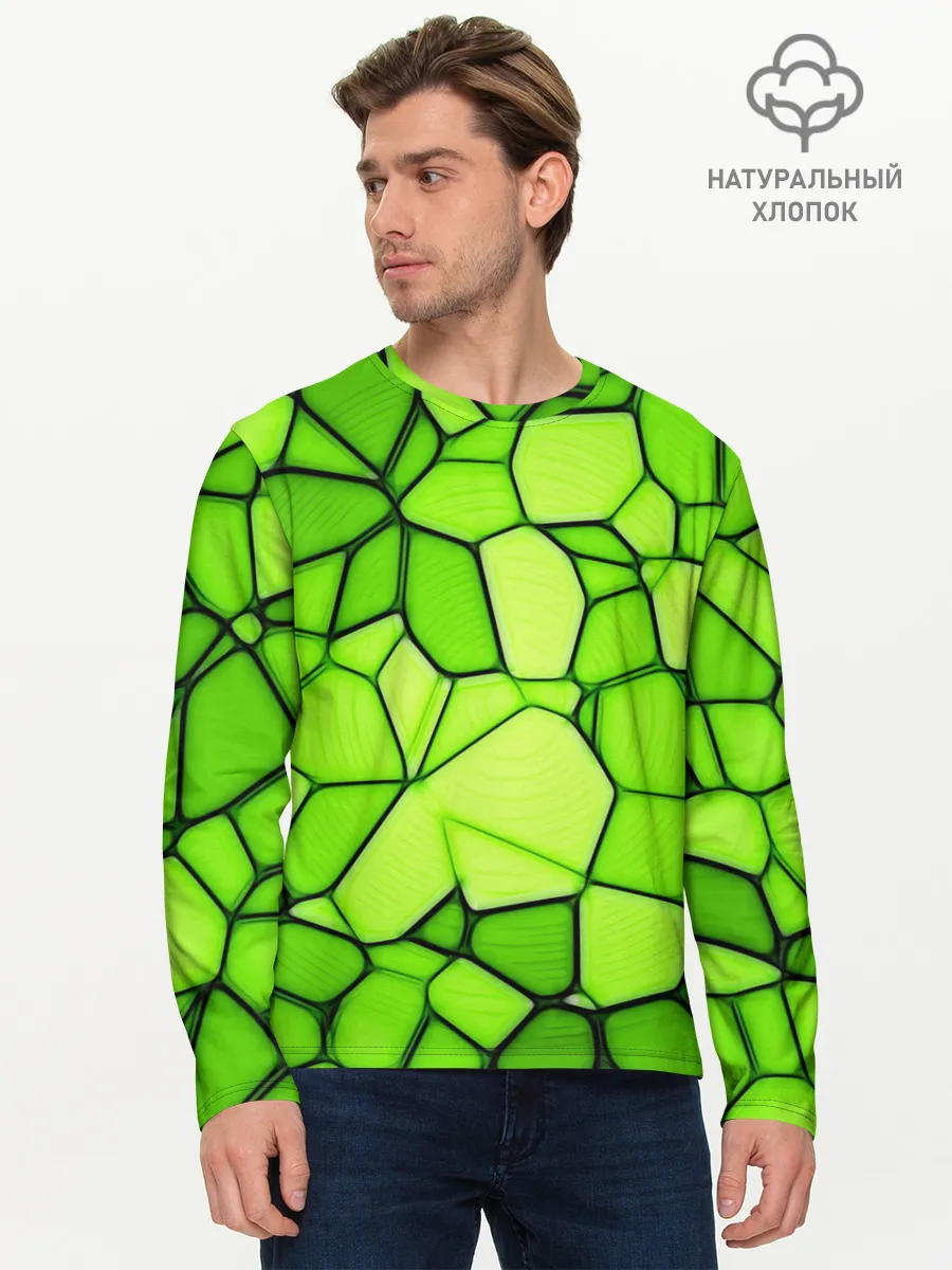 Мужской лонгслив базовый / Зеленая мозаика