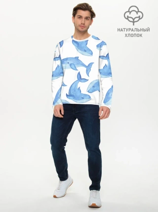 Мужской лонгслив базовый / Косяк китов
