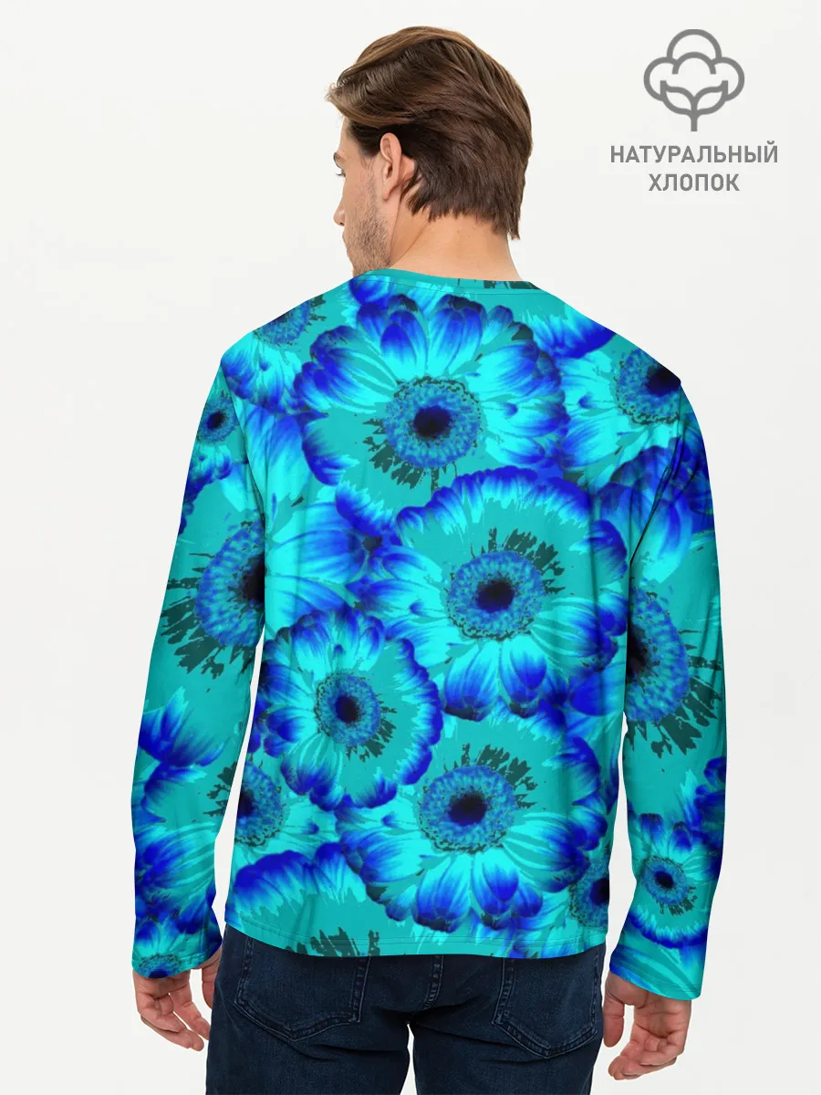 Мужской лонгслив базовый / Голубые хризантемы